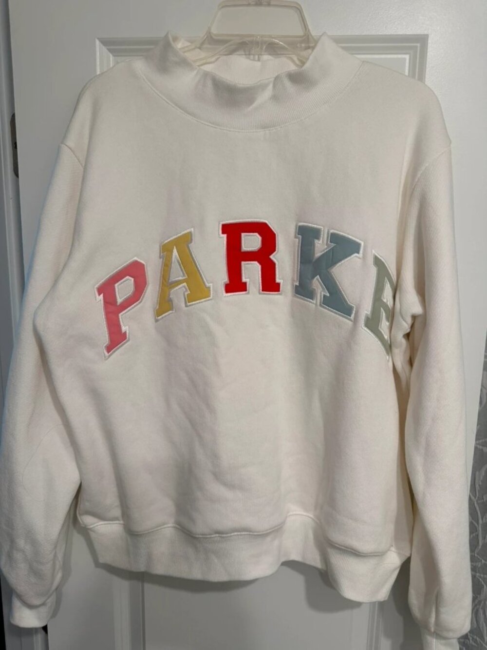PARKE Heritage Varsity Mockneck Logo Pullover Sweatshirt White